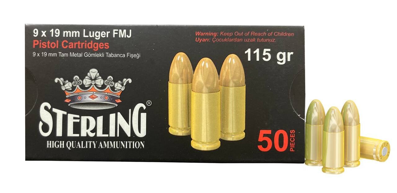 rling 9mm Luger 115 Grain Full Metal Jacket (FMJ) Ammo