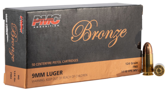  9G Bronze 9mm Luger 124 Gr Full Metal Jacket (FMJ) Ammo