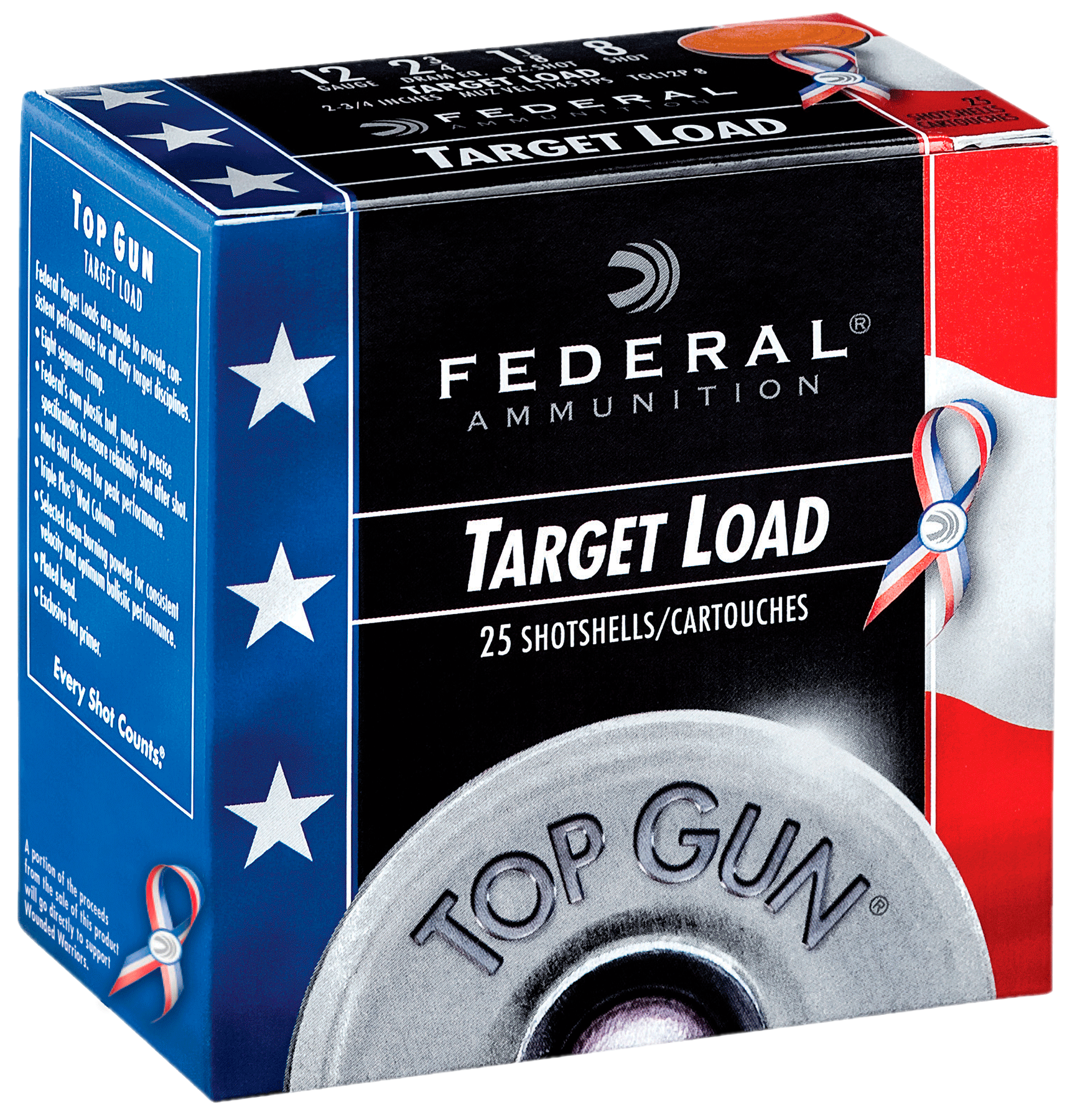 eral Top Gun Red White & Blue Edition Load 12 Gauge (12 Ga.) 2.75 In. 1 1/8 Oz. 8 Shot 25 Rd. Ammo