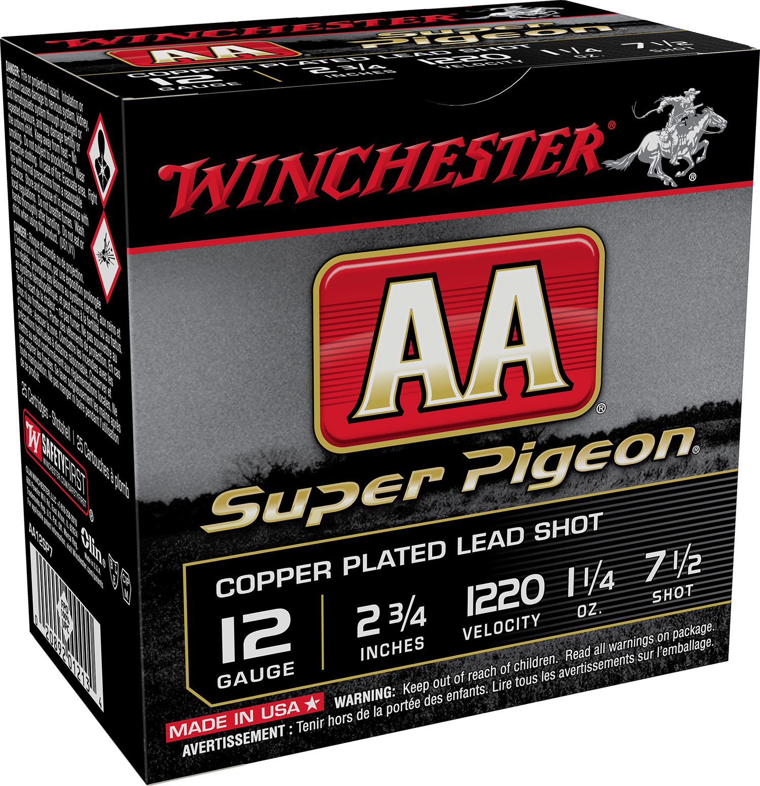 chester AA12SP7 AA Super Pigeon 12Gauge 2.75 1 1/4oz 7.5Shot 25 Per Box/10 Case Ammo